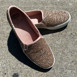 EUC women’s size 7 special edition sparkly rose gold Kate Spade platform Keds